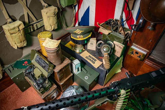 Part of Ray Fricker's impressive war memorabilia collection at his home in Droylsden. Credit: William Lailey / SWNS